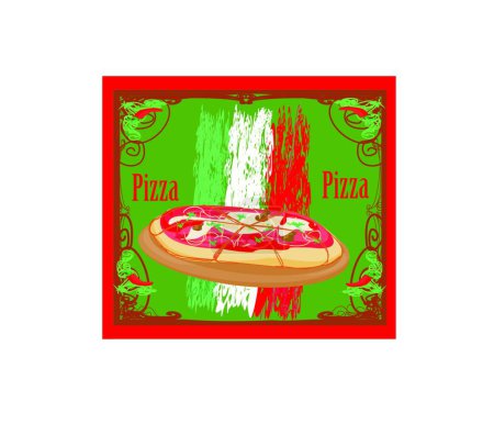 Téléchargez les illustrations : Carte grunge pizza, illustration vectorielle design simple - en licence libre de droit