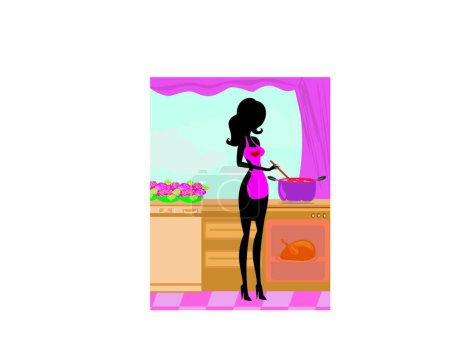 Téléchargez les illustrations : Soupe de cuisine de femme au foyer, illustration vectorielle design simple - en licence libre de droit