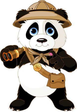 Ilustración de Panda Safari Explorer, ilustración vectorial diseño simple - Imagen libre de derechos