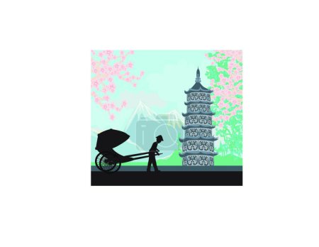 Téléchargez les illustrations : Pousse-pousse chinois, illustration vectorielle design simple - en licence libre de droit