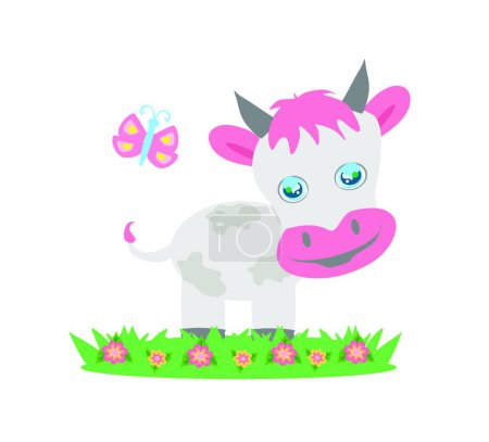 Illustration for Cow and butterfly vector illustration - Royalty Free Image