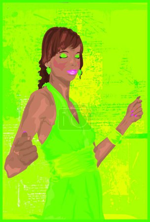 Téléchargez les illustrations : Clubbing Girl Illustration vectorielle verte - en licence libre de droit