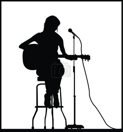 Téléchargez les illustrations : Fille sur siège jouant de la guitare, illustration vectorielle graphique - en licence libre de droit