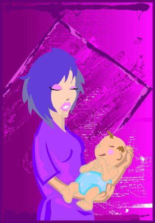 Ilustración de Bebé con ilustración madre vector - Imagen libre de derechos