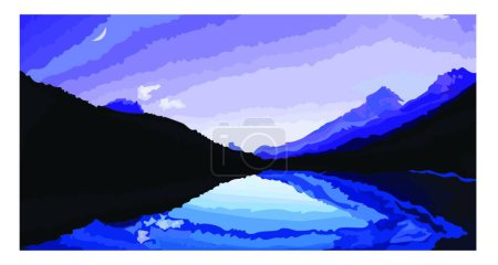 Téléchargez les illustrations : Night Lake Scene, illustration vectorielle design simple - en licence libre de droit