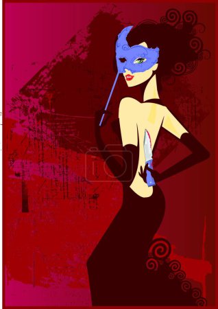 Illustration for Illustration. Woman in masquerade costume covering face with mask - Royalty Free Image