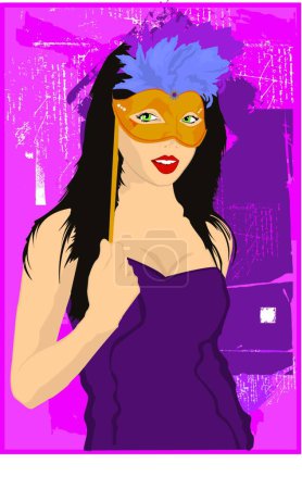 Ilustración de Ilustración. Mujer en disfraz de mascarada cubriendo la cara con máscara - Imagen libre de derechos