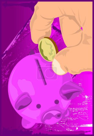 Ilustración de Piggy Bank Ilustración vectorial rosa y mano - Imagen libre de derechos