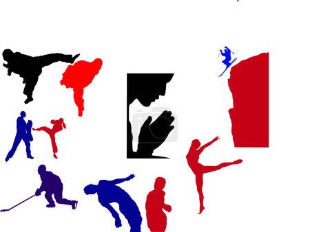 Téléchargez les illustrations : Silhouette de personnes faisant du sport, illustration vectorielle design simple - en licence libre de droit