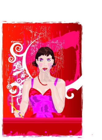 Ilustración de Mujer retro en vestido rojo, vector ilustración diseño simple - Imagen libre de derechos