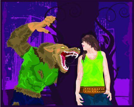 Ilustración de "Hombre lobo sorpresa ".. vector colorido ilustración - Imagen libre de derechos