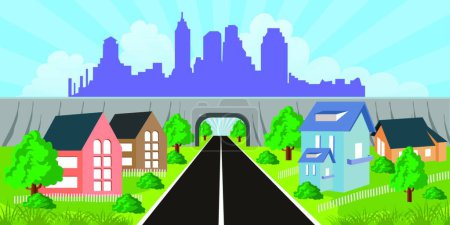 Téléchargez les illustrations : "Maisons de banlieue "" illustration vectorielle colorée - en licence libre de droit