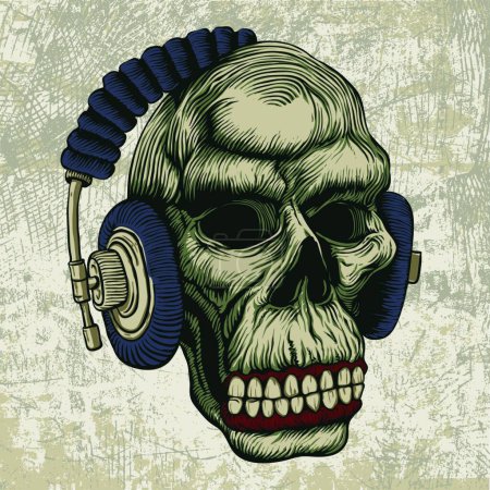 Illustration for "skull in headphones"" vector illustration - Royalty Free Image