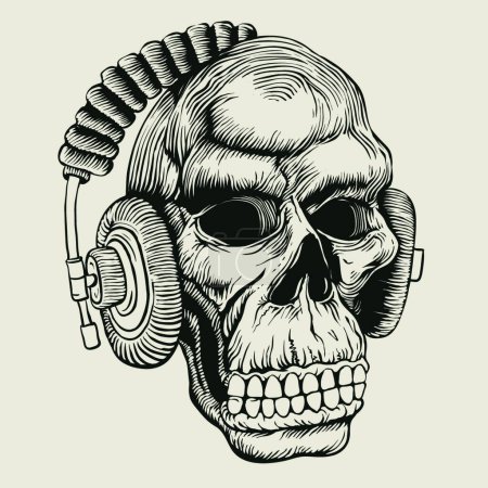 Illustration for "skull in headphones"" " vector illustration - Royalty Free Image