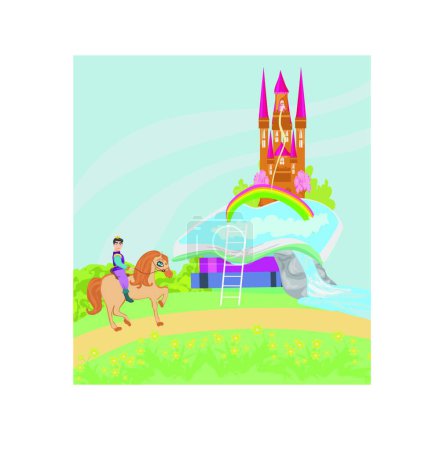 Téléchargez les illustrations : "Livre ouvert - Prince chevauchant un cheval "" illustration vectorielle colorée - en licence libre de droit