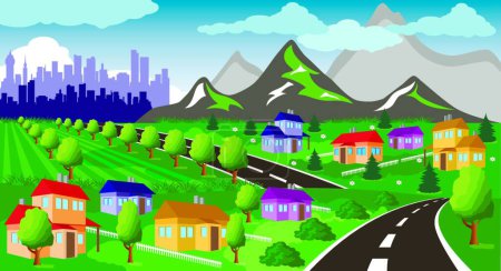 Illustration for "Suburban houses"" colorful vector illustration - Royalty Free Image