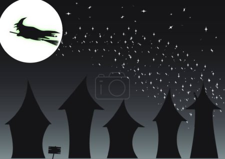 Illustration for Witch Over Houses vector illustration - Royalty Free Image