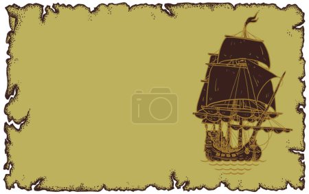 Illustration for Marine theme old parchment with sailboat - Royalty Free Image