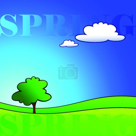 Téléchargez les illustrations : Fond de champ vert avec arbre, illustration vectorielle design simple - en licence libre de droit
