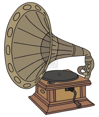 Ilustración de Gramófono vintage, ilustración vectorial diseño simple - Imagen libre de derechos