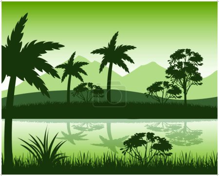 Téléchargez les illustrations : Soirée en illustration tropicale vectorielle design simple - en licence libre de droit