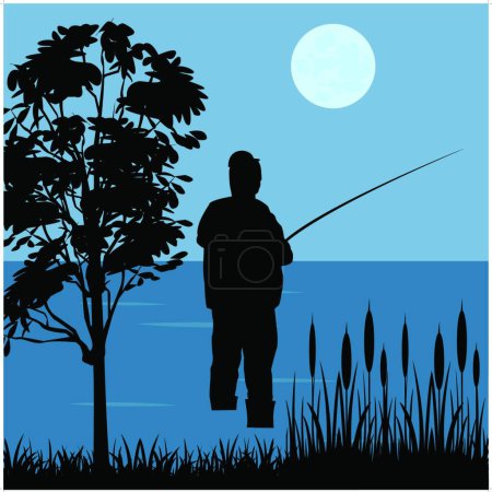 Illustration for Fisherman goes fishing, vector illustration simple design - Royalty Free Image