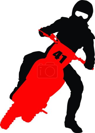 Téléchargez les illustrations : "Silhouettes noires Motocross coureur sur une moto. Poussière vectorielle
" - en licence libre de droit