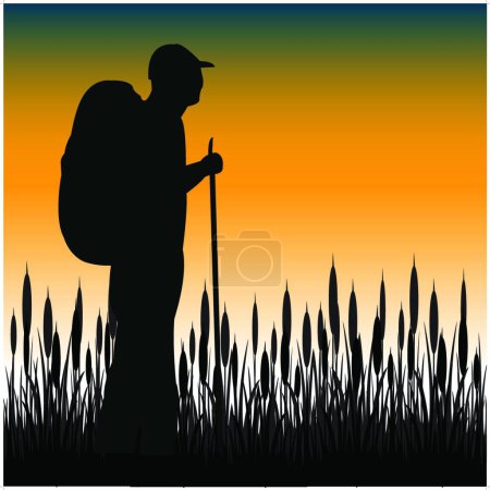 Illustration for Tourist in field, vector illustration simple design - Royalty Free Image