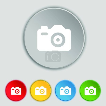 Illustration for Photo Camera icon sign. Symbol on five flat buttons. Vector - Royalty Free Image