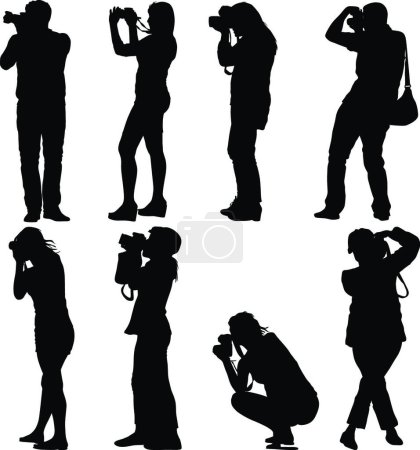 Illustration for "Cameraman with video camera. Silhouettes on white background. Ve" - Royalty Free Image