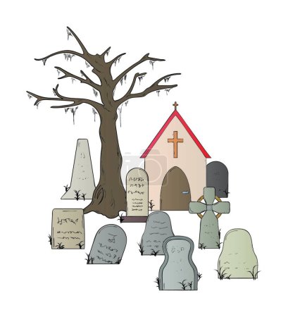 Illustration for Cemetery with graves, colorful vector illustration - Royalty Free Image