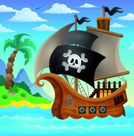 Ilustración de Imagen temática barco pirata - Imagen libre de derechos