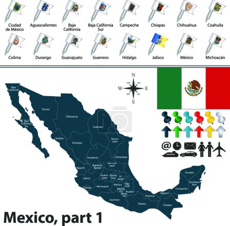 Téléchargez les illustrations : "Carte du Mexique Illustration vectorielle
" - en licence libre de droit