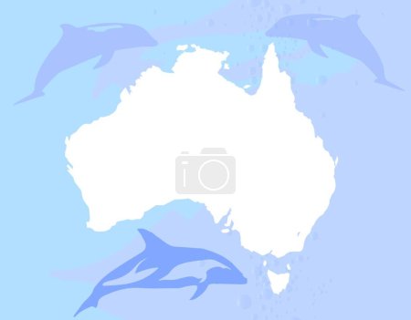Ilustración de Australia con delfines, ilustración vectorial gráfica - Imagen libre de derechos