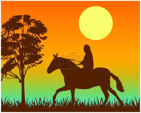 Ilustración de Jinete a caballo, ilustración vectorial gráfica - Imagen libre de derechos