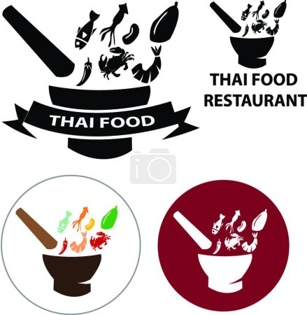 Ilustración de Conjunto de comida tailandesa restaurante logo - Imagen libre de derechos