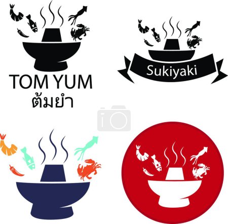 Téléchargez les photos : "Tom Yum, Sukiyaki, icône du logo du Hot pot épicé" - en image libre de droit