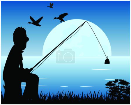 Téléchargez les photos : Pêche nocturne, illustration vectorielle graphique - en image libre de droit