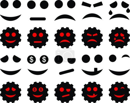 Illustration for "Tools, gears, smiles, emoticons icons" - Royalty Free Image