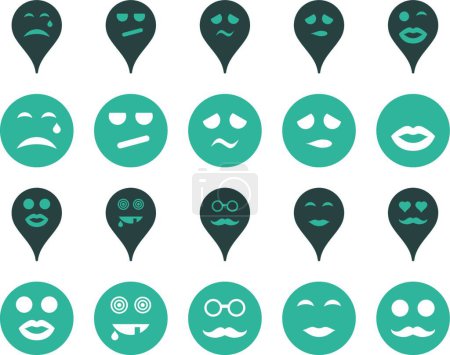 Illustration for "Smiles, map markers icons" - Royalty Free Image