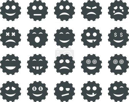 Téléchargez les illustrations : Gear emotion icons vector illustration - en licence libre de droit
