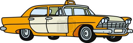 Téléchargez les illustrations : Vieux taxi jaune, illustration vectorielle graphique - en licence libre de droit