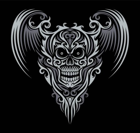 Illustration for Ornate Winged Skull, graphic vector illustration - Royalty Free Image