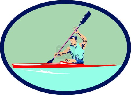 Téléchargez les illustrations : Kayak Racing Canoë Sprint Oval Retro, illustration vectorielle graphique - en licence libre de droit