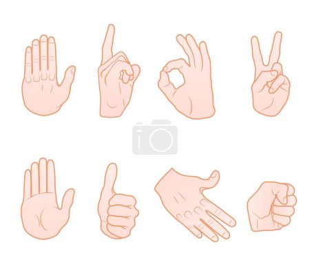 Téléchargez les illustrations : Illustration des gestes de la main commune - en licence libre de droit