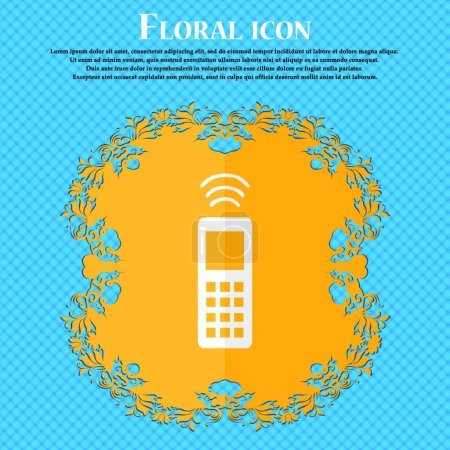 Téléchargez les illustrations : "la télécommande. Design plat floral sur un fond abstrait bleu avec place pour votre texte. Vecteur" - en licence libre de droit