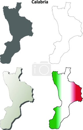 Ilustración de "Calabria en blanco esquema detallado mapa conjunto
 " - Imagen libre de derechos