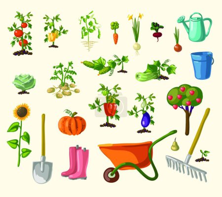 Ilustración de Jardinería icono conjunto, vector de ilustración" - Imagen libre de derechos