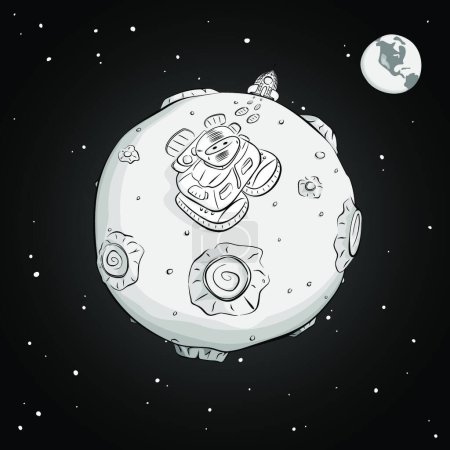 Illustration for Astronaut on the moon monochrome, graphic vector illustration - Royalty Free Image