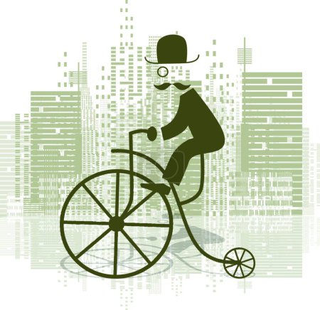 Illustration for Man on Retro bicycle, graphic vector illustration - Royalty Free Image